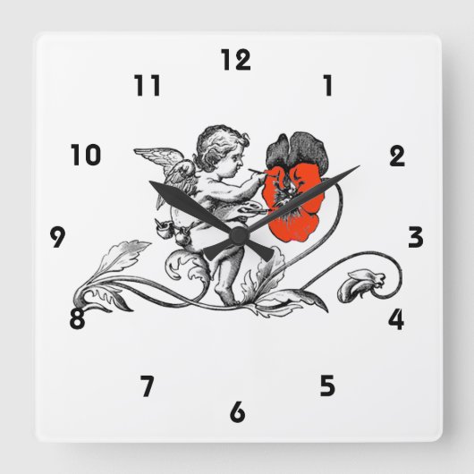 Angel Painting a Red Blume Quadratische Wanduhr (Vorderseite)