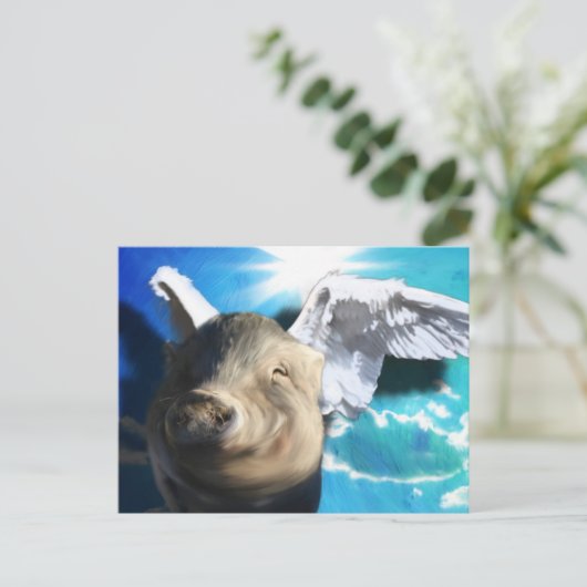 Angel Pig Postkarte (Stehend Vorderseite)