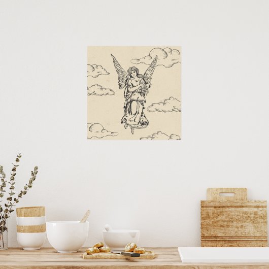 Angel Playing Harp Poster (Küche)