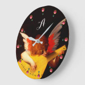 ANGEL PLAYING LUTE Music Making Cherub Monogram Große Wanduhr (Winkel)