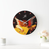 ANGEL PLAYING LUTE Music Making Cherub Monogram Große Wanduhr (Zuhause)