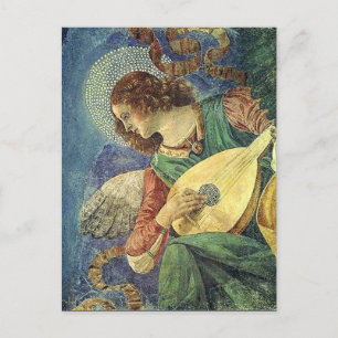 ANGEL PLAYING LUTE, Pergament Postkarte