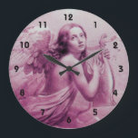 ANGEL PLAYING LYRA OVER THE CLOUDS GROßE WANDUHR<br><div class="desc">Artistic and classic watercolor painting in white antique pink fuchsia colors re-elaborated from 18 th Century Italian fine art</div>