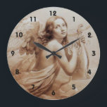 ANGEL PLAYING LYRA OVER THE CLOUDS GROßE WANDUHR<br><div class="desc">Elegant,  artistic and classic design  watercolor painting in white sepia, brown colors re-elaborated from 18 th Century Italian fine art</div>