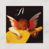 ANGEL PLAYY LUTE Music Making Cherub Monogram Quadratische Visitenkarte (Rückseite)
