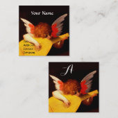 ANGEL PLAYY LUTE Music Making Cherub Monogram Quadratische Visitenkarte (Vorne/Hinten)