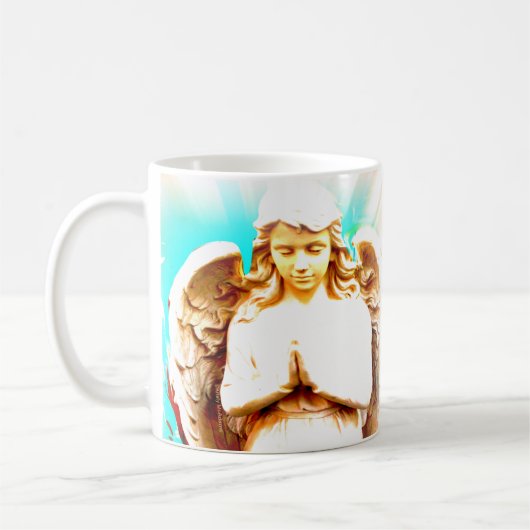 Angel Praying Aqua Blue Sky Spirituelle Kaffee Tas Kaffeetasse (Links)