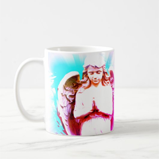 Angel Praying Pink Aqua Blue Sky Spiritual Kaffeetasse (Links)