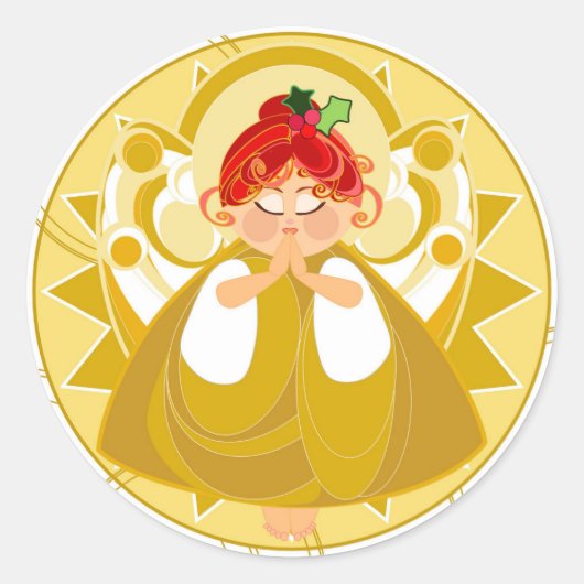 Angel Praying Sticker-Gold Runder Aufkleber (Vorderseite)