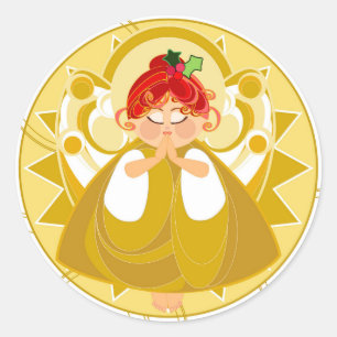 Angel Praying Sticker-Gold Runder Aufkleber
