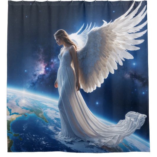 Angel Protecting Earth Duschvorhang (Vorderseite)