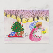 Angel Pulling Schlitten Postkarte (Vorderseite)