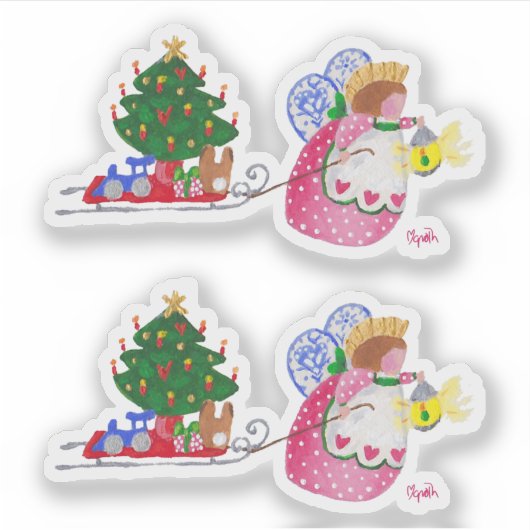 Angel Pulling Sled Sticker (Vorderseite)