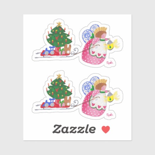 Angel Pulling Sled Sticker (Blatt)
