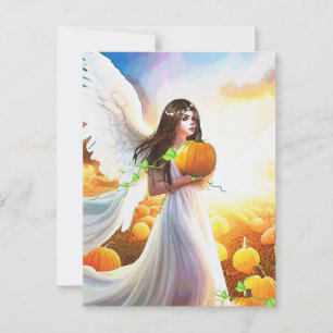 Angel Pumpkin Wings Herbst Schöne Fantasie Kunst Postkarte