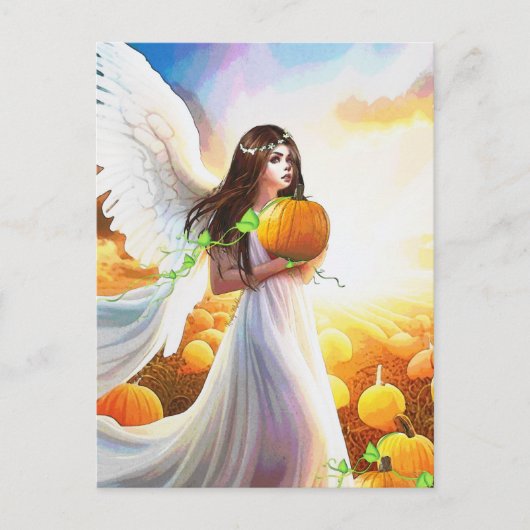 Angel Pumpkin Wings Herbst Schöne Fantasie Kunst Postkarte (Vorderseite)