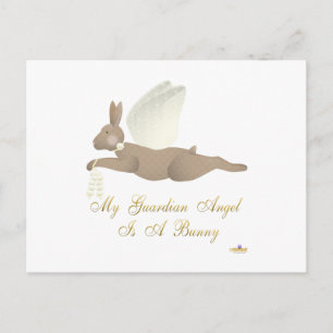Angel Rabbit Brown Yellow Roses Guardian Angel Bun Postkarte