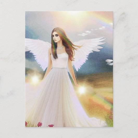 Angel Rainbow Light Hope Wings Blume Fantasy Art Postkarte (Vorderseite)