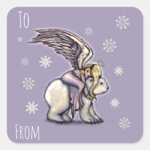 Angel reiten Polar Bären Weihnachtsgeschenke Tags Quadratischer Aufkleber