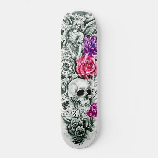 Angel Rose Blumen Skull Cards Würfeln Uhr Skateboard (Vorderseite)