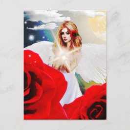 Angel Rote Rose Wings Moon Schöne Fantasy Kunst Postkarte