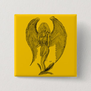 Angel Schwarz-Gelb-Design Button