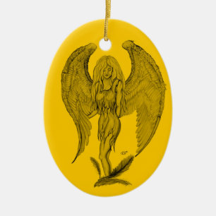 Angel Schwarz-Gelb-Design Keramikornament