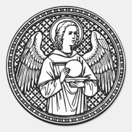 Angel Schwarz und Weiß mit Gastgeber religiös kath Runder Aufkleber