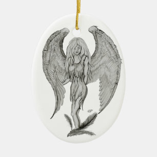 Angel Schwarzweiß-Design Keramik Ornament
