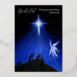 Angel & Shepherds Christmas Card (Foil Lettering) Folien Feiertagskarte