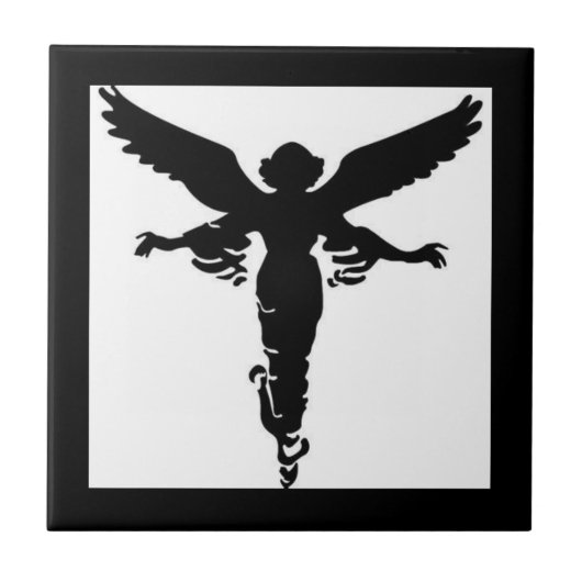 Angel-Silhouette auf der weißen Keramik Fliese (Vorderseite)