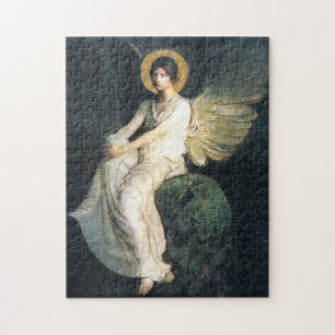 Angel sitzend auf einem Felsen von Abbott Thayer P Puzzle