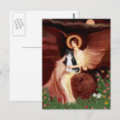 Angel sitzend - Schwarze und Weiße Katze Postkarte (Vorne/Hinten)