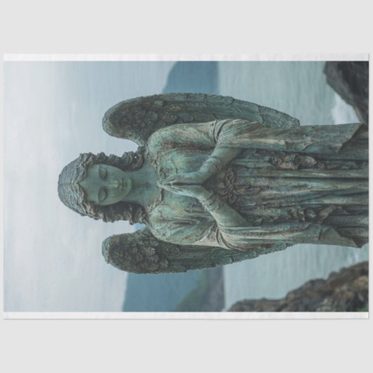 Angel Skulptur bedeckt in Patina Decoupage Seidenpapier (Vorderseite)