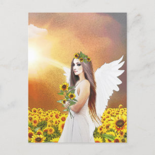 Angel Sonnenblumen Flügel Gelbe Herbst Schöne Kuns Postkarte