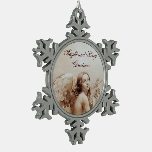 ANGEL SPIELEN LYRA ÜBER DIE KLOUDS Brown Schneeflocken Zinn-Ornament (Links)