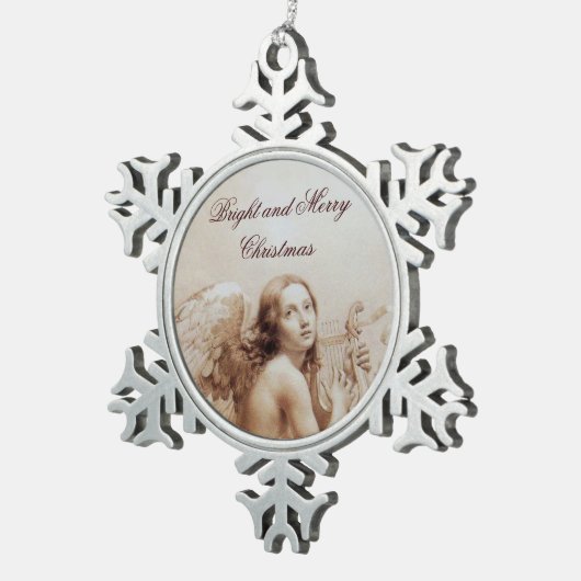ANGEL SPIELEN LYRA ÜBER DIE KLOUDS Brown Schneeflocken Zinn-Ornament (Rechts)