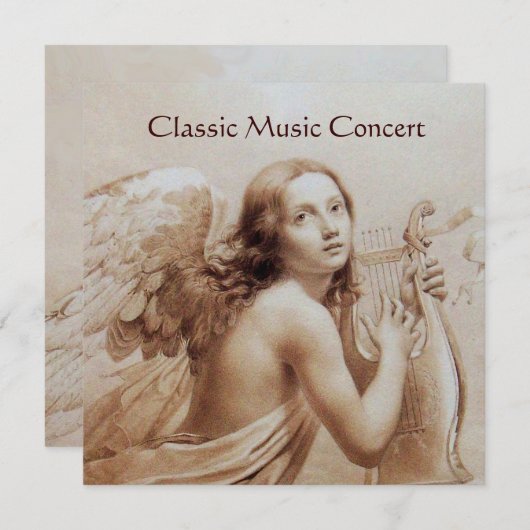 ANGEL SPIELEN LYRA ÜBER DIE KLOUDS, Monogramm Gold Einladung (Vorne/Hinten)