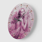 ANGEL SPIELEN LYRA ÜBER DIE KLOUDS Pink Große Wanduhr (Winkel)