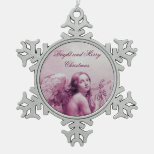 ANGEL SPIELEN LYRA ÜBER DIE KLOUDS Pink Schneeflocken Zinn-Ornament
