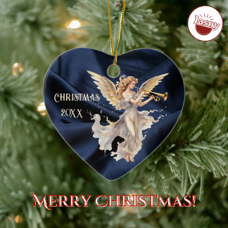 Angel spielen Trumpet Blue Heart Gestapelte Weihna Keramik Ornament
