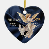 Angel spielen Trumpet Blue Heart Gestapelte Weihna Keramik Ornament (Vorne)
