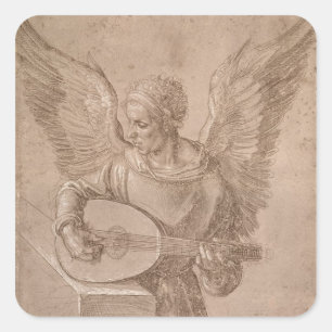 Angel spielt eine Laute, 1491 Quadratischer Aufkleber