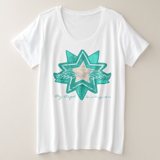 Angel Stern ergänzen Baby-Scan-Mutterschafts-Aqua- Große Größe T-Shirt (Design vorne)