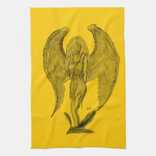 Angel , Stift Art , gelb schwarz Design Geschirrtuch