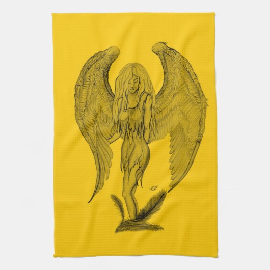 Angel , Stift Art , gelb schwarz Design Geschirrtuch (Vertikal)