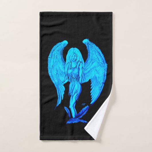 Angel , Stift Kunst , blau schwarz Design Badhandtuch Set (Handtuch)