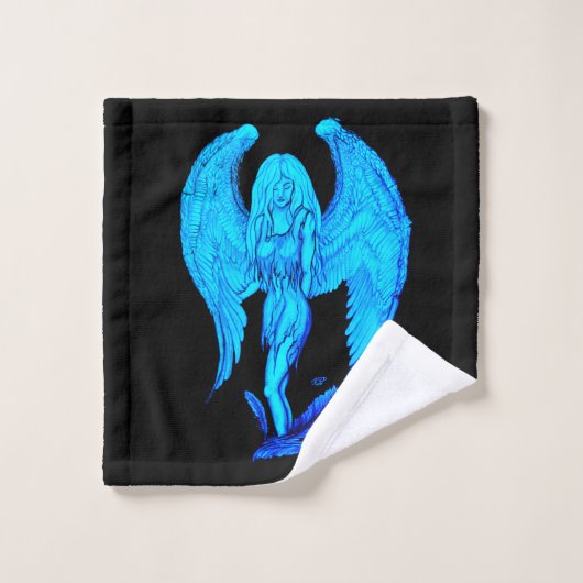 Angel , Stift Kunst , blau schwarz Design Badhandtuch Set (Waschlappen)