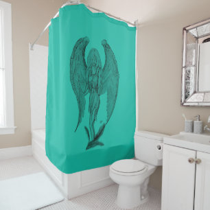 Angel , Stift Kunst , grün schwarz Design Duschvorhang