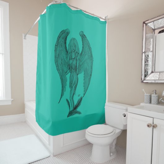 Angel , Stift Kunst , grün schwarz Design Duschvorhang (Beispiel)